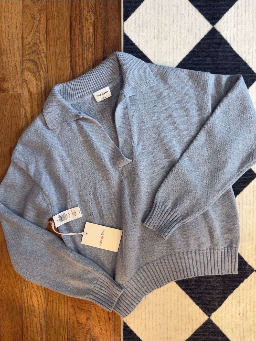 Sunday Best Light Blue Heather Dune V-Neck Collared Lottie Cotton Sweater